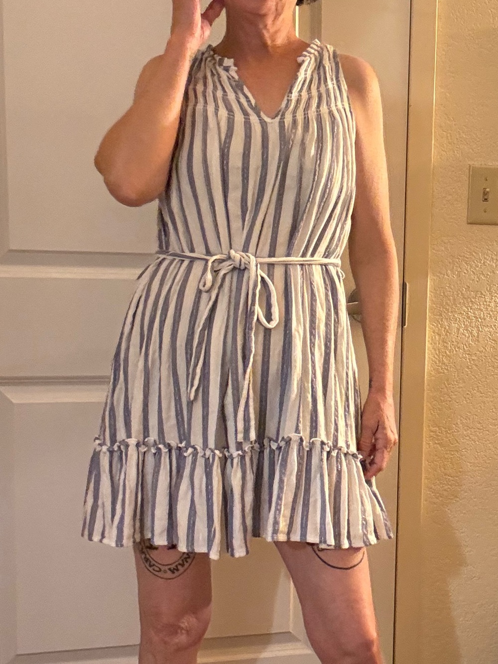 lovestitch White and Blue Striped Tie-Waist Mini Dress - Picture 7 of 7